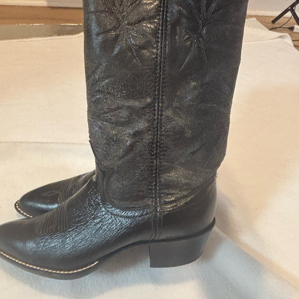 ACME Black Leather Western Heeled Boots